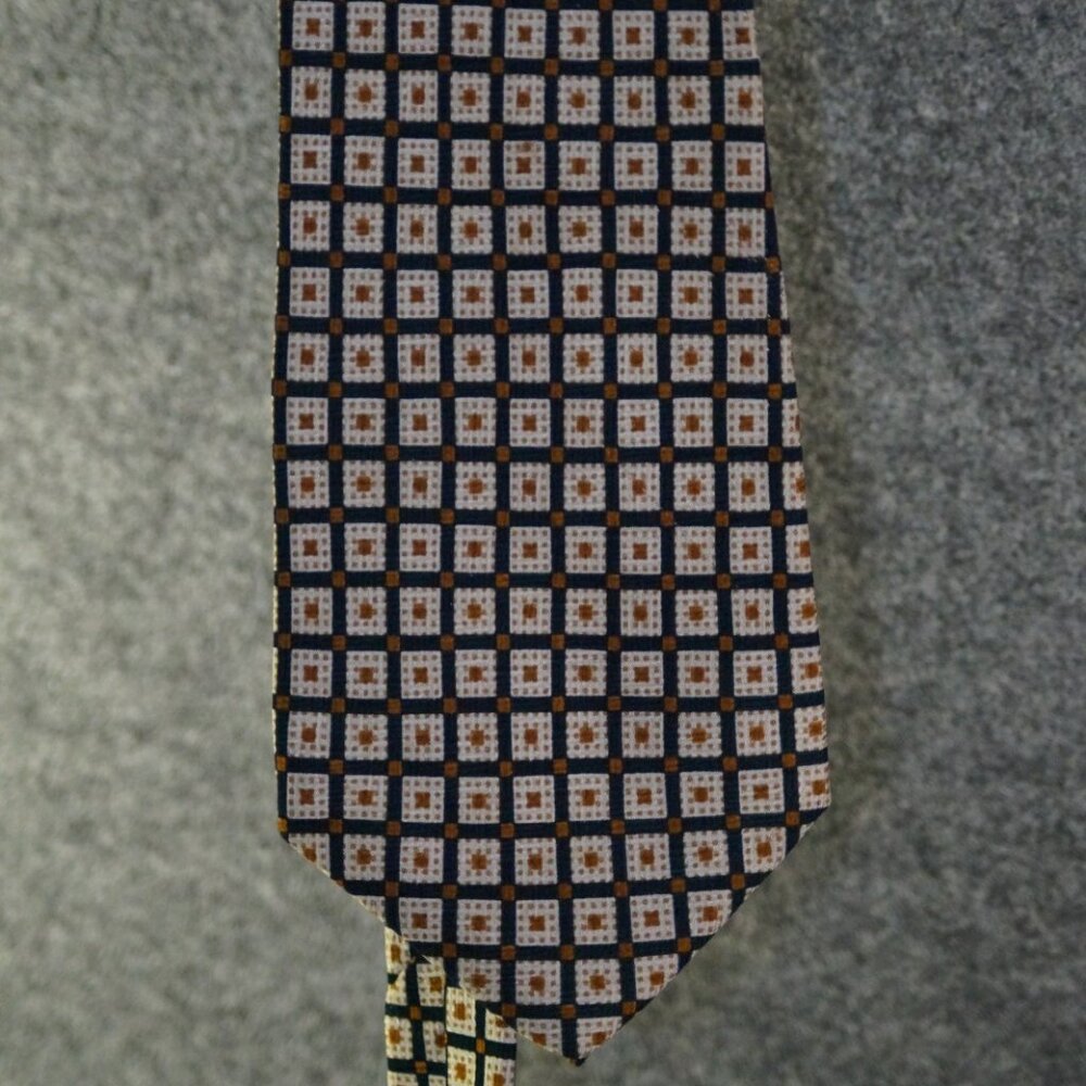 GAP Tie Geometric Square Pattern Brown White Silk Blend Classic Mens Accessory